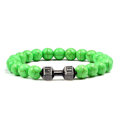 Gym Dumbbells Beads Bracelet Natural Stone Barbell Energy Weights Bracelets for Women Men Couple Pulsera Wristband Jewelry Gift