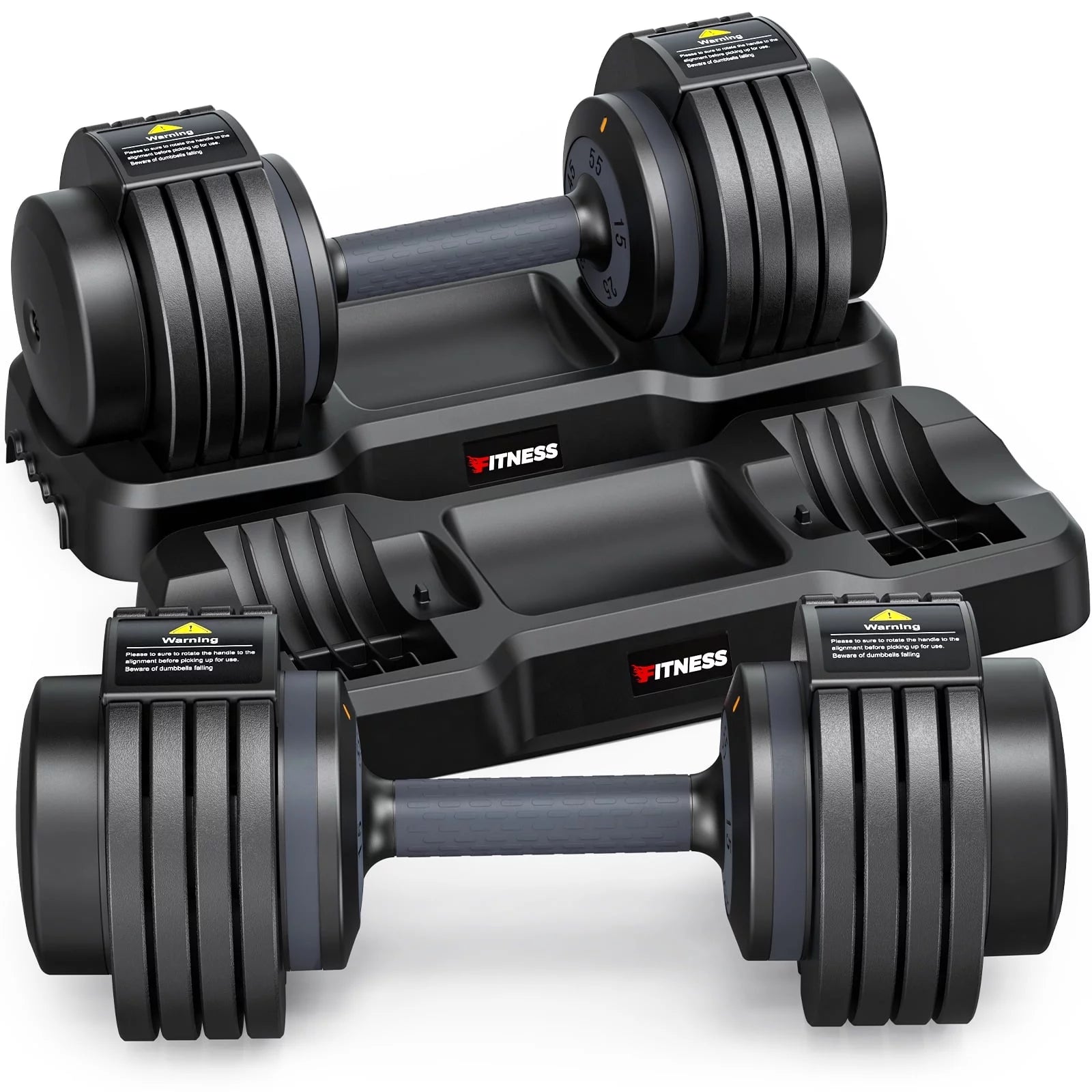 110Lb(55Lb*2) Adjustable Dumbbells, 15-55Lbs Dumbells Adjustable Free Weights Plates with Tray for Workout Strength Training Fitness Women / Men,Pair, Black